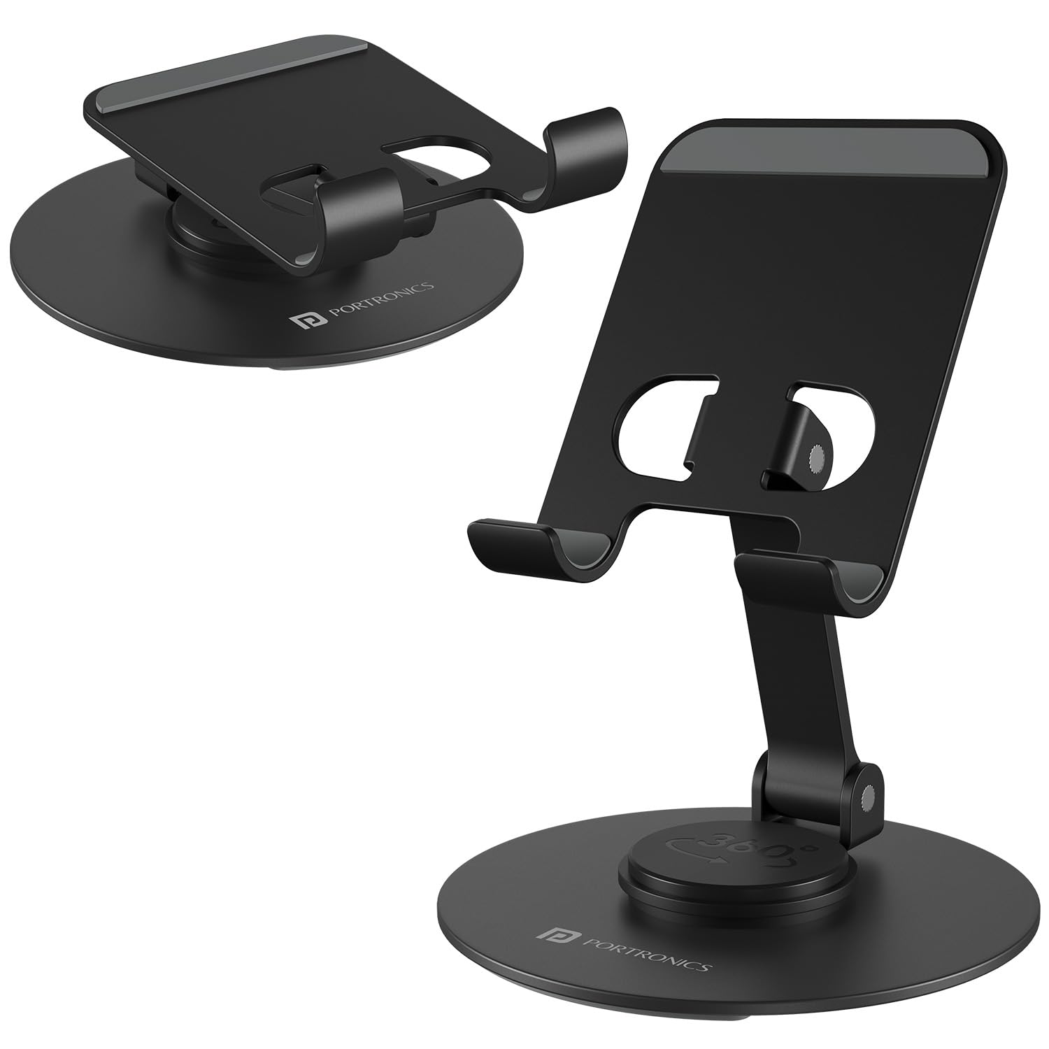 Portronics Mobot 4 Universal Mobile Holding Stand with 360B0Rotatable & Height Adjustable, Foldable & Anti-Skid Design, Stable Metallic Round Base, Mobile Holder for Smartphone, Tablets, Kindles