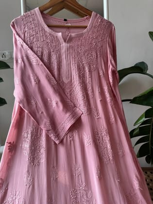 Viscose Kurti - Gala Booti- Rosewood Pink-Rosewood Pink / Viscose / 2XL