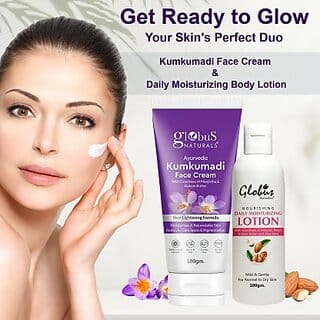 Globus Naturals Velvet Glow Body Care Combo Daily Moisturizing Lotion  Kumkumadi Face Cream  Pack of 2