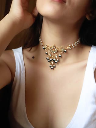 Melda Green Kundan Choker Necklace-Green