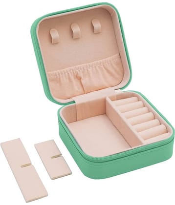 Jewellery Organiser PU Leather Zipper Portable Storage Box with Divider Container