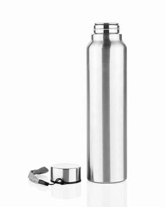Denzcart Slim Stainless Steel Water Bottle, 1000ml, Leak-Proof, Wide Mouth with Carry Handle, Silver, LWH- 7x7x27 cm