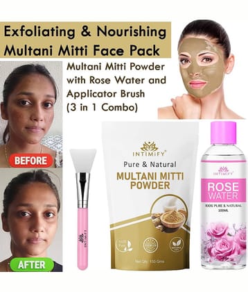 Intimify Multani Mitti Powder, Face Pack With Rose Water And Applicator Brush, 150 Gms