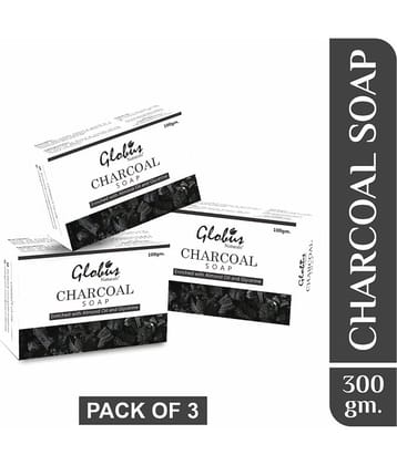 Globus Naturals Charcoal Soap Enriched with Almond oil and Glycerine Bathing Bar 100 g (Pack of 3)