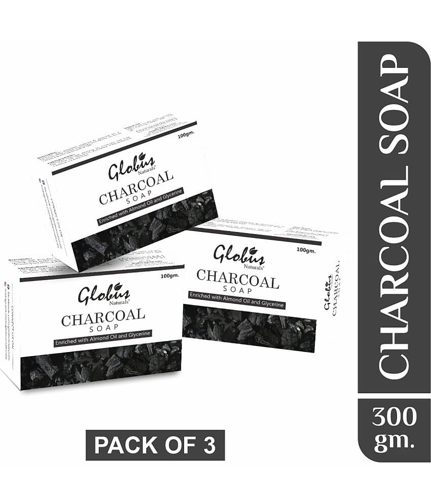 Globus Naturals Charcoal Soap Enriched with Almond oil and Glycerine Bathing Bar 100 g (Pack of 3)