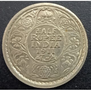 British India Half Rupee Rare 1911 George V Silver Coin