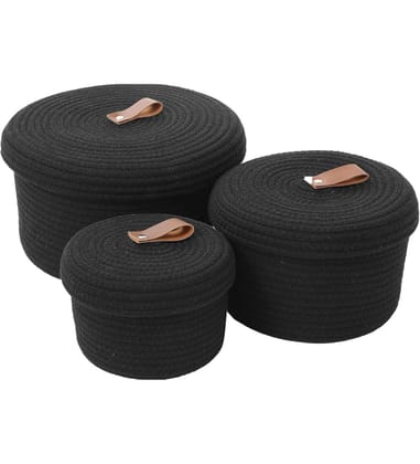 Generic Cotton 3 Pcs Set Roti Box Storage Basket With Lid (Black)-PID66359 Generic Cotton 3 Pcs Set Roti Box Storage Basket With Lid (Black)-PID66359