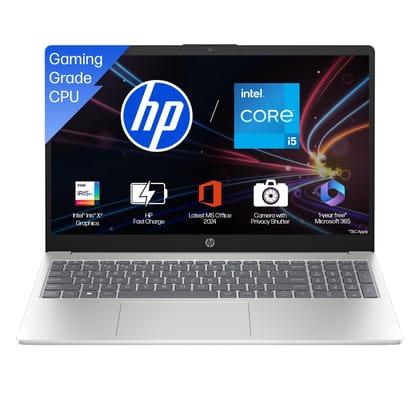 HP 15, 13th Gen Intel Core i5-13420H, (16GB DDR4, 512GB SSD), FHD, Anti-Glare, Micro-Edge, 15.6''/39.6cm, Win11, M365 Basic(1yr)* Office24, Silver, 1.65kg, fr0028TU, Camera w/Shutter, Backlit Laptop HP 15, 13th Gen Intel Core i5-13420H, (16GB DDR4, 512GB