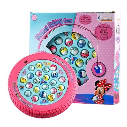 Minnie Kids Musical Fishing Game Fish Catching Board Game Toy 21 Fishes with Medium Round Pond & 4 Fish Catching Sticks for Kids (Minnie)