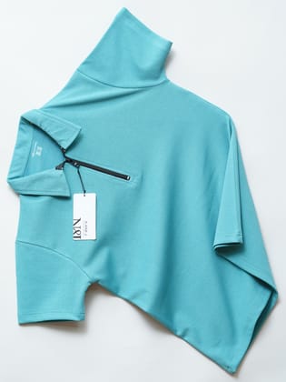 Teal Zipper Polo T Shirt-M