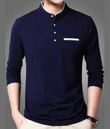 Alexender Cotton Regular Fit Solid Full Sleeves Men's Mandarin Collar T-Shirt - Blue ( Pack of 1 )