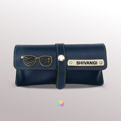 Personalised Leather Goggle Case - Classic Finish-(Navy Blue)