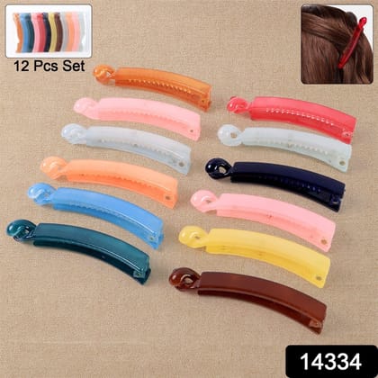 Multicolor Plastic Banana Hair Clips Set (12 Pc)