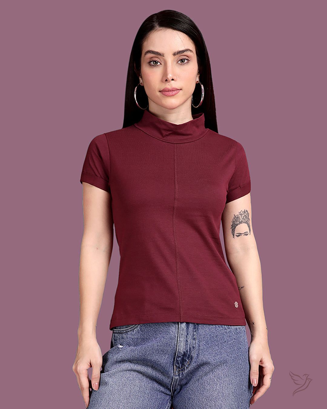 High Neck - Work Casuals Top - Purple-S / Purple