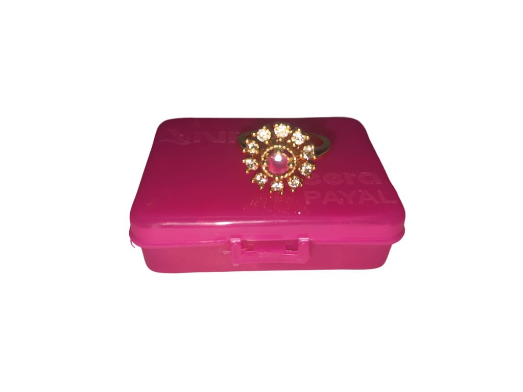 Gold Plated Traditional Indian Ring with Ruby and Cubic Zirconia Stones