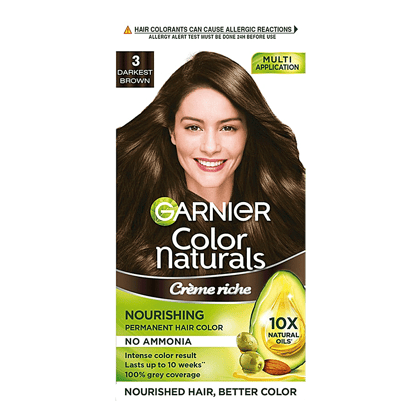 Garnier Color Naturals Crème Hair Colour, 70 ml + 60 g Shade 3, Darkest Brown
