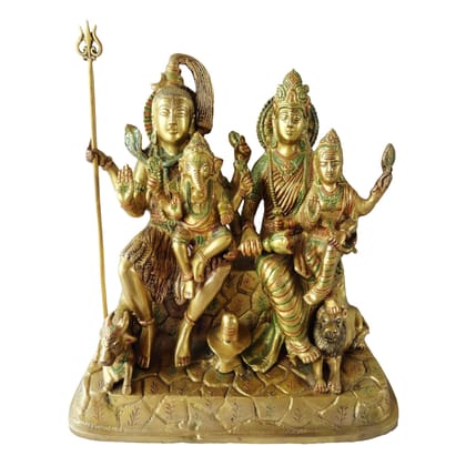 Brass Shiv Parivar On Hill Colour Idol - Decorative Shiva Family Murti, Height : 12 Inch (BSMAS126)