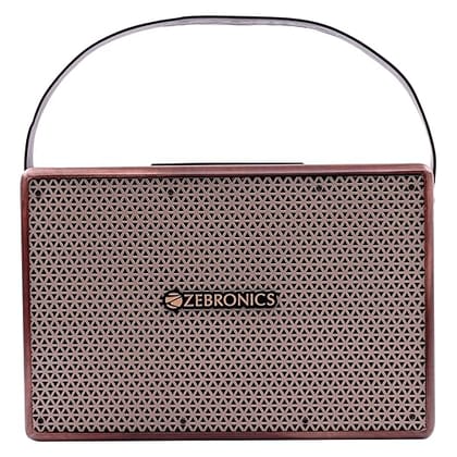 ZEBRONICS SARGAM 20 Watts Portable Wireless Bluetooth Speaker with Retro Design, 3.5mm Mic Port, Karaoke, Vegan Leather Carry Handle, Dual Drivers, USB, FM Radio, Built-in Rechargeable Battery