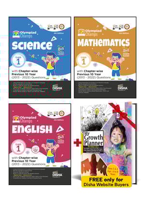 Class 1 Olympiad Champs Combo (set of 3 books) Science, Mathematics, English with Chapter-wise Previous 10 Year (2013 - 2022) Questions 4th Edition | Complete Prep Guide with Theory, PYQs, Past &