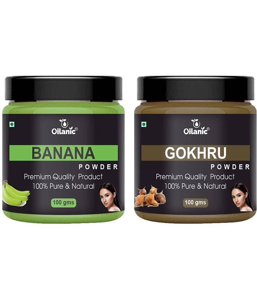 Oilanic 100% Pure Banana Powder & Gokhru Powder For Skincare Hair Mask 200 g Pack of 2