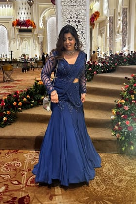 Viha Blue Hand Embroidered Drape Saree-XXL