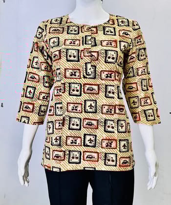 Beige handblock printed cotton top