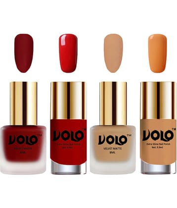 VOLO Extra Shine AND Dull Velvet Matte Nail Polish Red,Nude,Red, Nude Glossy Pack of 4 36 mL