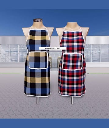 CreadCraft Cotton Checks Kitchen Apron with 1 Center Pocket ( Pack of 2 )