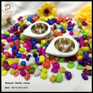 Marble Diya Pair with Brass Katori