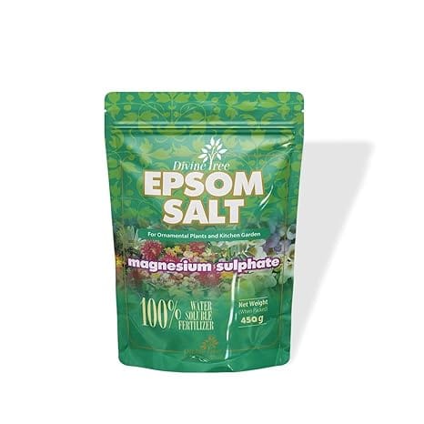 DIVINE TREE Epsom Salt for Plant - Water Soluble Organic Plant Fertilizer - Magnesium Sulphate Fertilizer for Plants and Home Garden Boost Growth, Improve Soil & Nourish Healthier Plants (450gm)