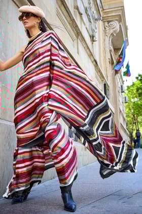 Multicolor Digital Print Satin Saree