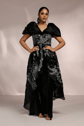 LONG PEPLUM TOP AND DRAPE SKIRT SET-XS