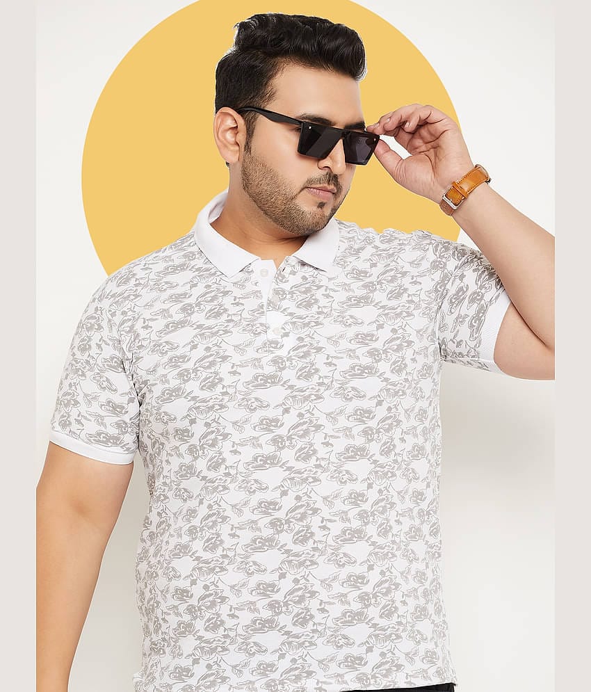 RELANE Pack of 1 Cotton Blend Regular Fit Printed Half Sleeves Men's Polo T Shirt ( White )