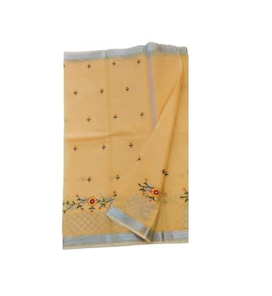 Sewa Sansthan Art-Handmade Embroidered Kota Doria Saree With Attached Blouse Piece ,Yellow