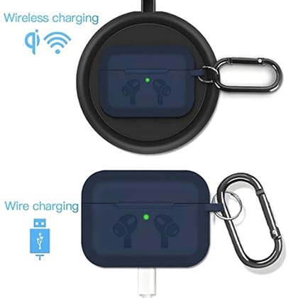 TechmountCover Case Pouch Compatible for Apple airpods 3 Wireless Headset Headphones Shock Proof Protection slicon with Hook and LED Light Indicator (AIRPODS 3 Silicon Covers, Navy Blue)