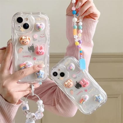 3D Cute Cartoon Transparent Clear iPhone Bracelet Lanyard Case-iPhone 7G / Left Design With Bracelet