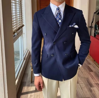 Navy Double Breasted Blazer by Italian Vega®-M-40