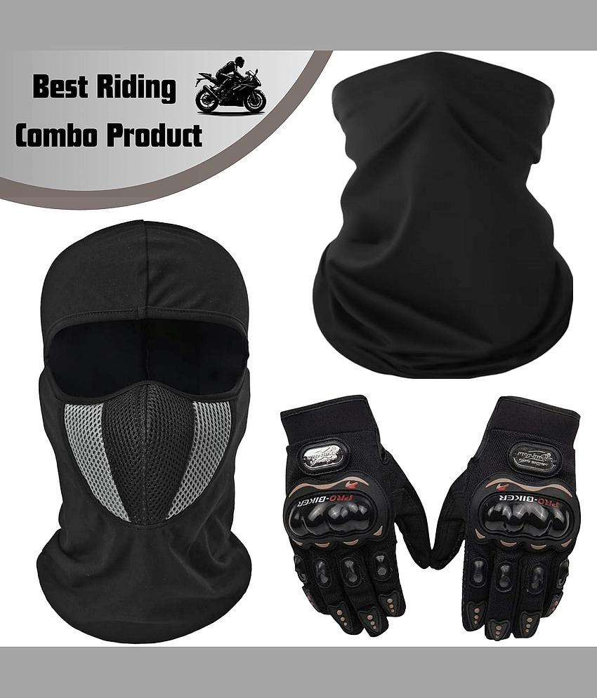 Aksmit Pack 3 Combo Product ( Full Face Mask , Hand Glove ,Bandana Mask ) Best Riding Combo or Men & Women , Cycling, Biking, Running & Outdoor Sports