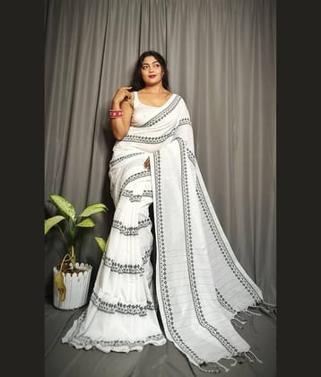 SARADA HANDLOOM Cotton Printed Saree With Unstitched Blouse Piece ( White )