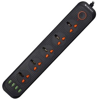 ZEBRONICS PS5340U Power Strip with 5 Universal Sockets, 2500W Max., 4 USB Ports, USB Output 2.4A Max., 3 Meter Copper Cable, Overload Protection, Surge Protection, Wall Mountable, 250 Volts