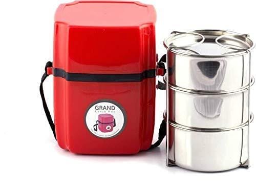 BSPA/Steel Lunch Box with 3 Containers - Portable, Insulated, Leakproof, Multipurpose for Kids and Office