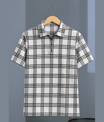 Try This Men Cotton Blend Regular Fit Checks Polo T Shirt ( White )