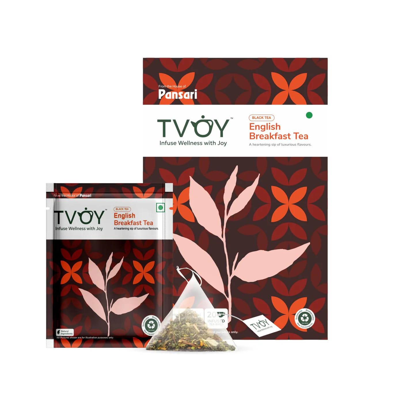 TVOY English Breakfast Black Tea Bags |Classic English Breakfast Tea Rich in Antioxidants | Premium Assam Blend | 20 Pyramid Black Tea Bags for a Bold & Smooth Taste | Biodegradable & Non-Carcinogenic