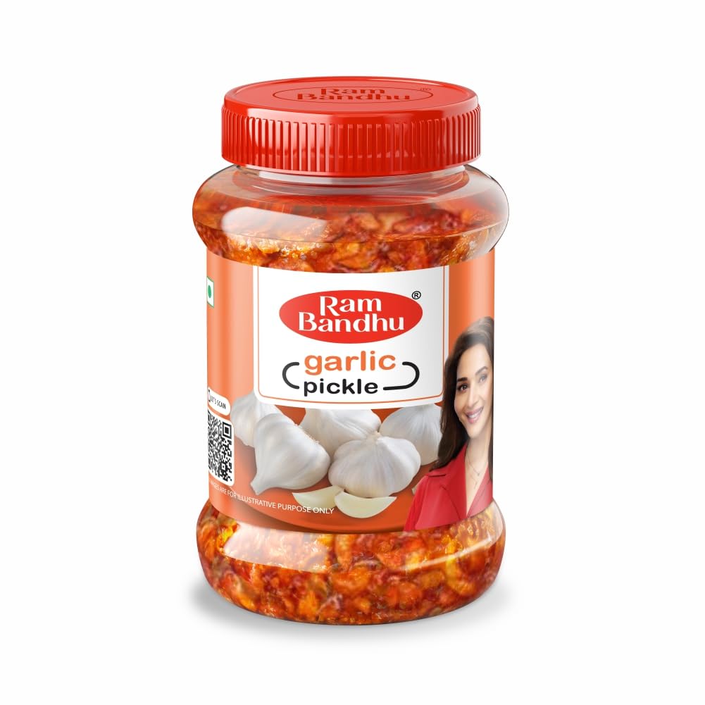 Ram Bandhu Garlic Pickle 500gm X 1 | Pack of 1 | Bold & Flavorful Lahsun Achar Made with Fresh Garlic and Authentic Spices | Perfect with Indian Meals | Hygienically Packed | Pack of 1 for Long-Lasting Enjoyment