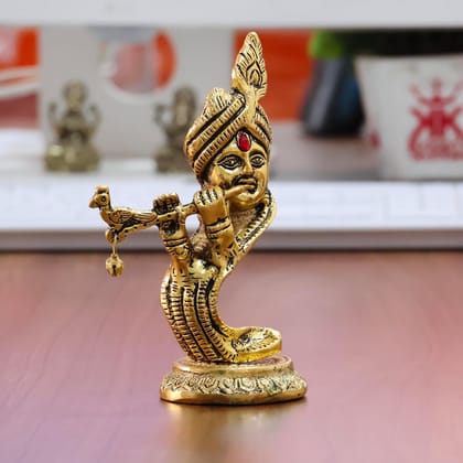 Dreamkraft Pagdi Krishna Flute Idol in Gold Finish - Metal Decorative Spiritual Statue (14 cm Height, Aluminium)