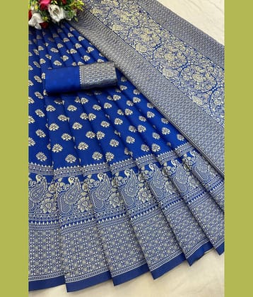 fab woven Art Silk Woven Kanjeevaram Sarees With Unstitched Blouse Piece ( Blue )