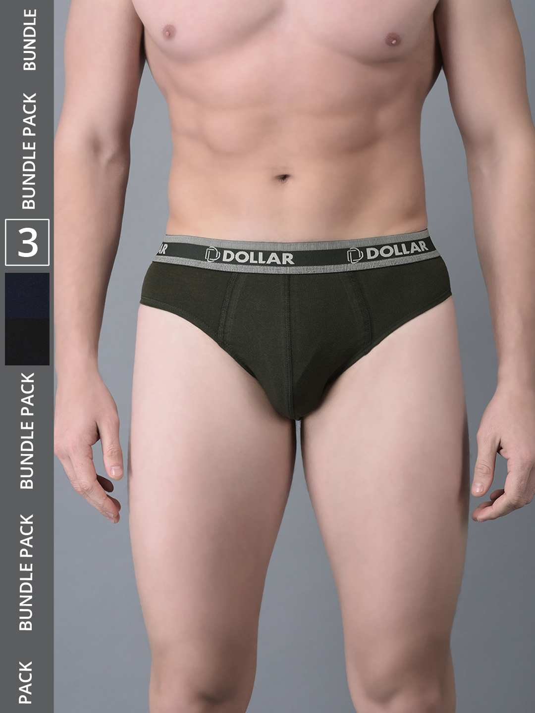 Men's Assorted Pack of 3 Solid Cotton Brief With Double Pouch Support