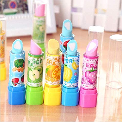 BREEPREE Girls Lipstick Style Rubber Eraser Pack of 4
