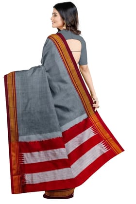 Ikal Cotton Handloom Saree Grey and Maroon