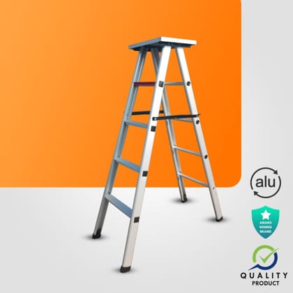 9 Step Foldable Ladder with Top Tool Metal Plate, Both Side Steps (Model: K-7013, Height: 10 ft in Light)
